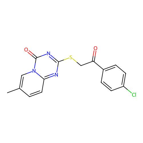 2-[2-(4-chlorophenyl)-2-oxoethyl]sulfanyl-7-methylpyrido[1,2-a][1,3,5]triazin-4-one structure