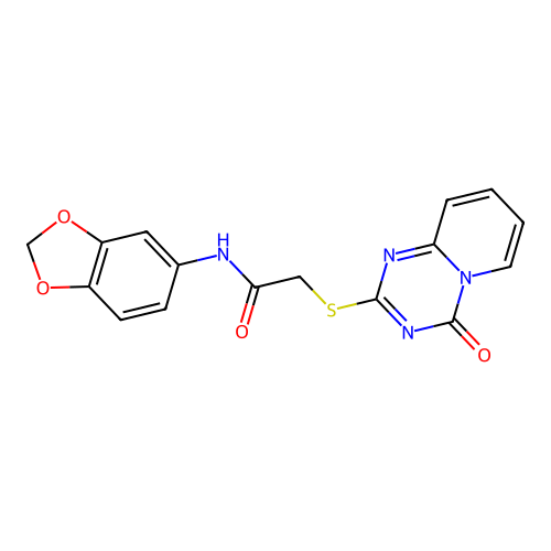 N-(1,3-benzodioxol-5-yl)-2-(4-oxopyrido[1,2-a][1,3,5]triazin-2-yl)sulfanylacetamide structure