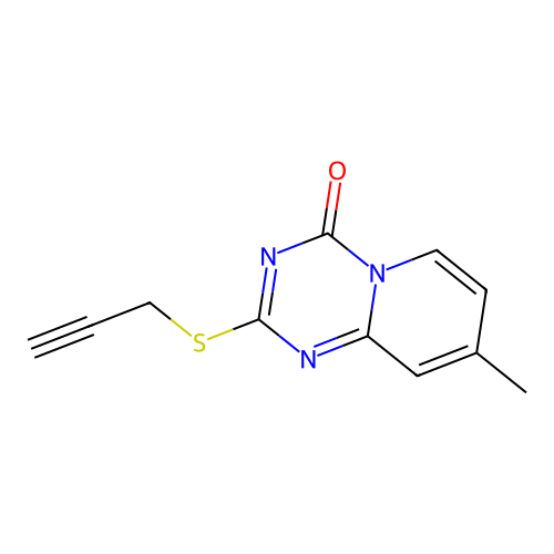 8-methyl-2-(prop-2-yn-1-ylthio)-4H-pyrido[1,2-a][1,3,5]triazin-4-one structure