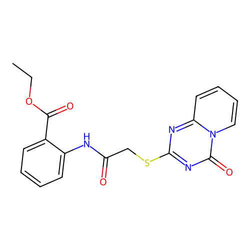 ethyl 2-(2-((4-oxo-4H-pyrido[1,2-a][1,3,5]triazin-2-yl)thio)acetamido)benzoate structure