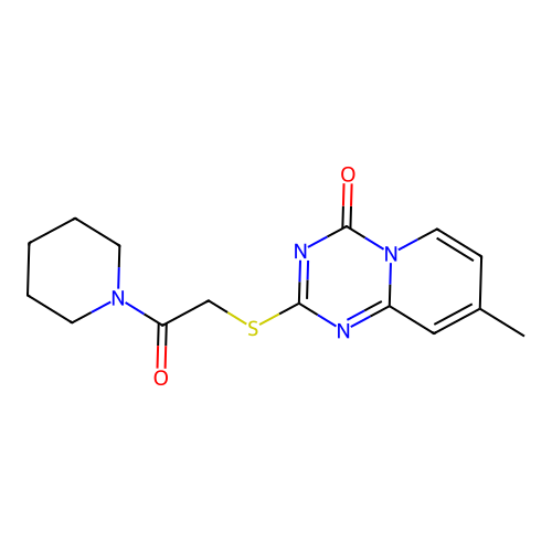8-methyl-2-((2-oxo-2-(piperidin-1-yl)ethyl)thio)-4H-pyrido[1,2-a][1,3,5]triazin-4-one structure