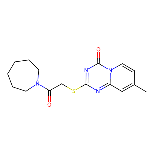 2-[2-(Azepan-1-yl)-2-oxoethyl]sulfanyl-8-methylpyrido[1,2-a][1,3,5]triazin-4-one structure