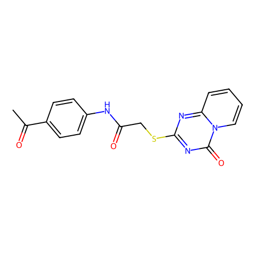 N-(4-acetylphenyl)-2-(4-oxopyrido[1,2-a][1,3,5]triazin-2-yl)sulfanylacetamide structure