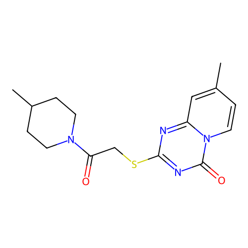 8-methyl-2-((2-(4-methylpiperidin-1-yl)-2-oxoethyl)thio)-4H-pyrido[1,2-a][1,3,5]triazin-4-one structure