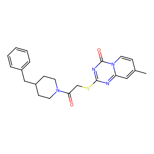 2-[2-(4-benzylpiperidin-1-yl)-2-oxoethyl]sulfanyl-8-methylpyrido[1,2-a][1,3,5]triazin-4-one structure