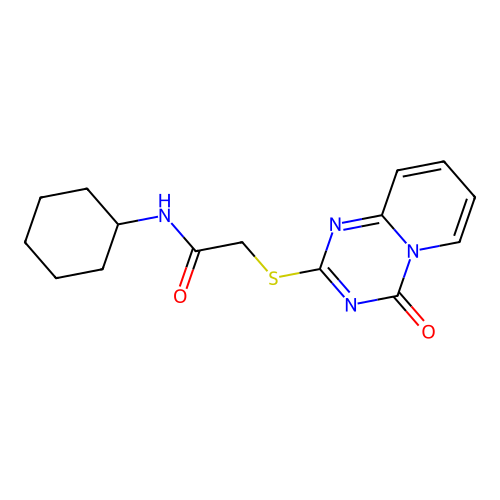 N-cyclohexyl-2-(4-oxopyrido[1,2-a][1,3,5]triazin-2-yl)sulfanylacetamide structure