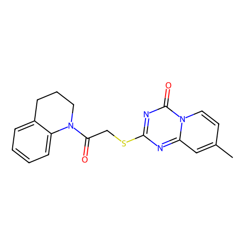 8-methyl-2-{[2-oxo-2-(1,2,3,4-tetrahydroquinolin-1-yl)ethyl]sulfanyl}-4H-pyrido[1,2-a][1,3,5]triazin-4-one structure