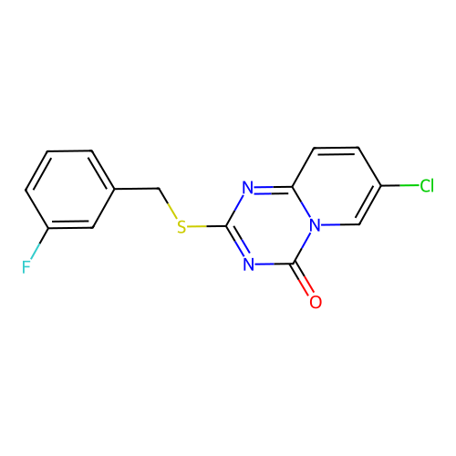7-Chloro-2-[(3-fluorophenyl)methylsulfanyl]pyrido[1,2-a][1,3,5]triazin-4-one structure