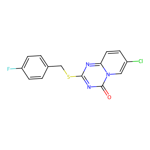 7-Chloro-2-[(4-fluorophenyl)methylsulfanyl]pyrido[1,2-a][1,3,5]triazin-4-one structure
