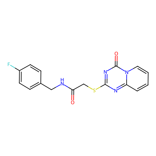 N-[(4-fluorophenyl)methyl]-2-({4-oxo-4H-pyrido[1,2-a][1,3,5]triazin-2-yl}sulfanyl)acetamide structure