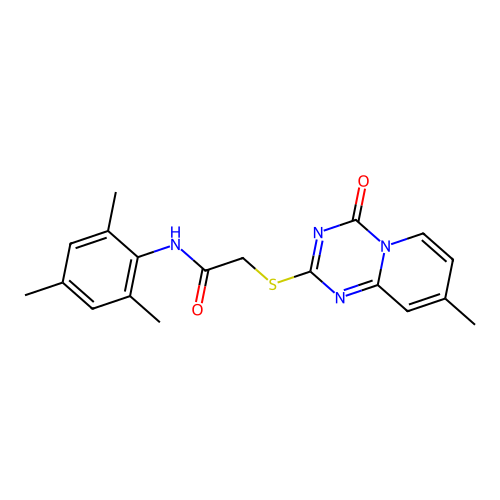 N-mesityl-2-((8-methyl-4-oxo-4H-pyrido[1,2-a][1,3,5]triazin-2-yl)thio)acetamide structure