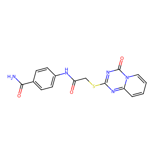 4-[[2-(4-Oxopyrido[1,2-a][1,3,5]triazin-2-yl)sulfanylacetyl]amino]benzamide structure