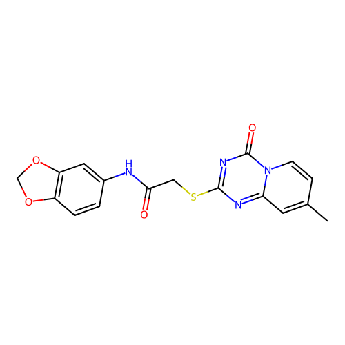 N-(2H-1,3-benzodioxol-5-yl)-2-({8-methyl-4-oxo-4H-pyrido[1,2-a][1,3,5]triazin-2-yl}sulfanyl)acetamide structure