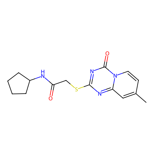 N-cyclopentyl-2-({8-methyl-4-oxo-4H-pyrido[1,2-a][1,3,5]triazin-2-yl}sulfanyl)acetamide structure