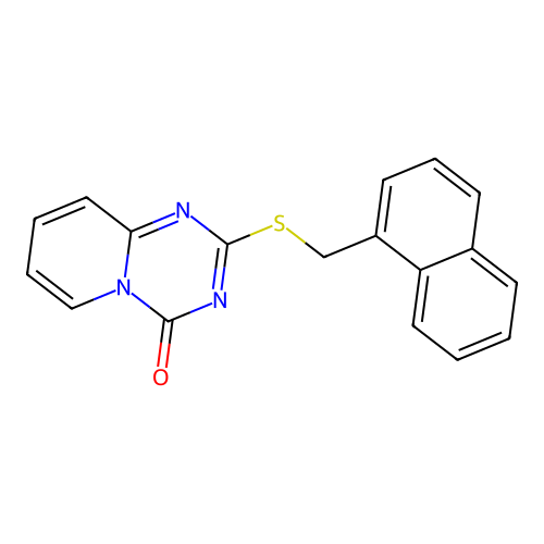 2-((naphthalen-1-ylmethyl)thio)-4H-pyrido[1,2-a][1,3,5]triazin-4-one structure