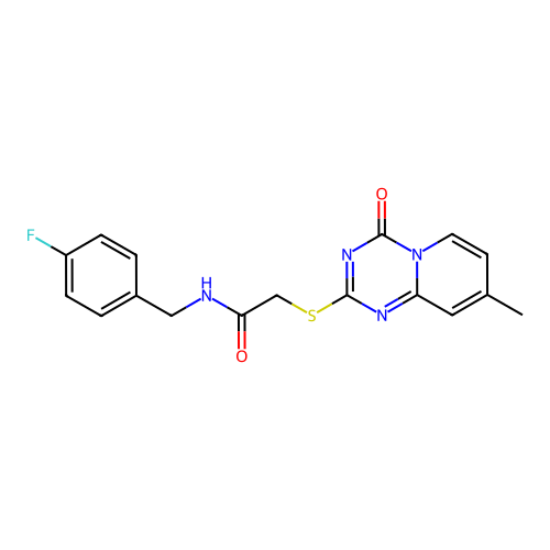 N-[(4-fluorophenyl)methyl]-2-({8-methyl-4-oxo-4H-pyrido[1,2-a][1,3,5]triazin-2-yl}sulfanyl)acetamide structure