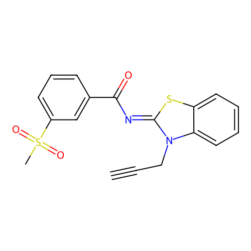 3-methylsulfonyl-N-(3-prop-2-ynyl-1,3-benzothiazol-2-ylidene)benzamide structure