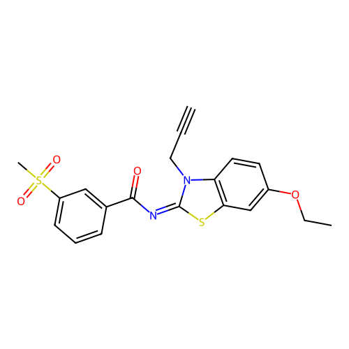 N-(6-ethoxy-3-prop-2-ynyl-1,3-benzothiazol-2-ylidene)-3-methylsulfonylbenzamide structure