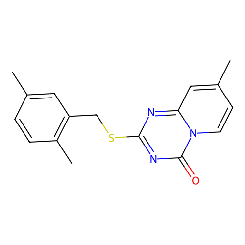 2-((2,5-dimethylbenzyl)thio)-8-methyl-4H-pyrido[1,2-a][1,3,5]triazin-4-one structure