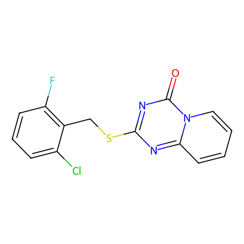 2-[(2-Chloro-6-fluorophenyl)methylsulfanyl]pyrido[1,2-a][1,3,5]triazin-4-one structure