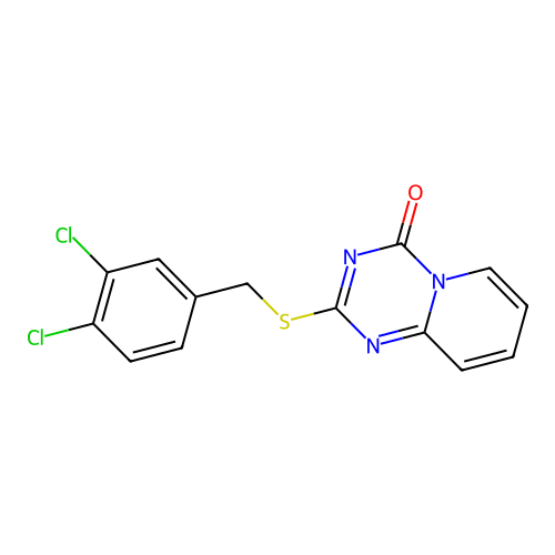 2-((3,4-dichlorobenzyl)thio)-4H-pyrido[1,2-a][1,3,5]triazin-4-one structure