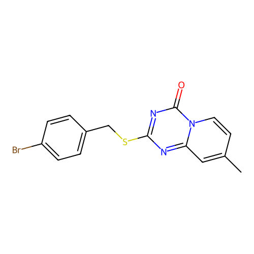 2-((4-bromobenzyl)thio)-8-methyl-4H-pyrido[1,2-a][1,3,5]triazin-4-one structure
