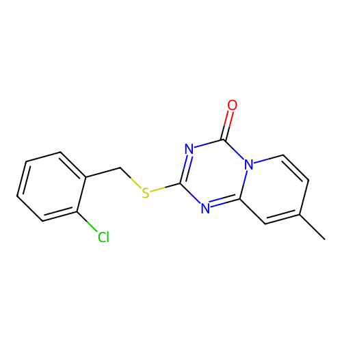 2-((2-chlorobenzyl)thio)-8-methyl-4H-pyrido[1,2-a][1,3,5]triazin-4-one structure
