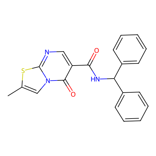 N-benzhydryl-2-methyl-5-oxo-5H-thiazolo[3,2-a]pyrimidine-6-carboxamide structure