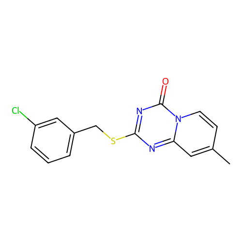 2-((3-chlorobenzyl)thio)-8-methyl-4H-pyrido[1,2-a][1,3,5]triazin-4-one structure