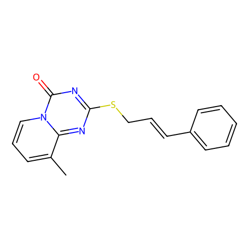 2-(cinnamylthio)-9-methyl-4H-pyrido[1,2-a][1,3,5]triazin-4-one structure