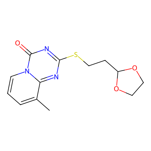2-[2-(1,3-Dioxolan-2-yl)ethylsulfanyl]-9-methylpyrido[1,2-a][1,3,5]triazin-4-one structure