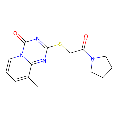 9-methyl-2-{[2-oxo-2-(pyrrolidin-1-yl)ethyl]sulfanyl}-4H-pyrido[1,2-a][1,3,5]triazin-4-one structure