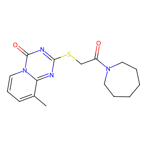 2-[2-(Azepan-1-yl)-2-oxoethyl]sulfanyl-9-methylpyrido[1,2-a][1,3,5]triazin-4-one structure