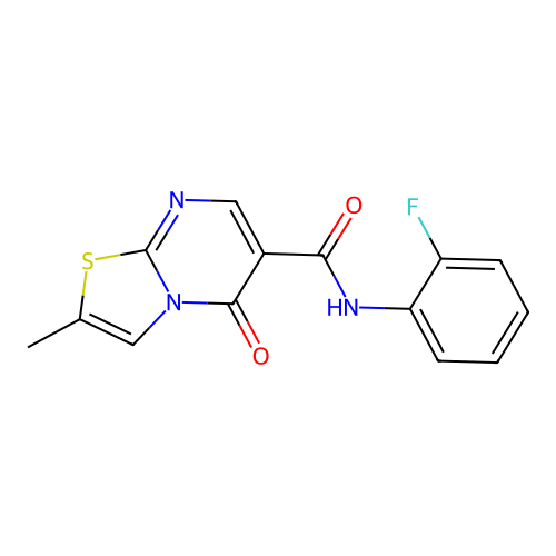 N-(2-fluorophenyl)-2-methyl-5-oxo-5H-thiazolo[3,2-a]pyrimidine-6-carboxamide structure