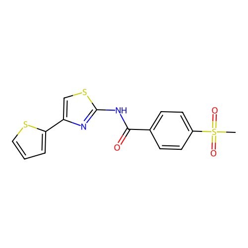 4-(methylsulfonyl)-N-(4-(thiophen-2-yl)thiazol-2-yl)benzamide structure