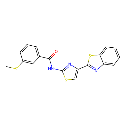 N-(4-(benzo[d]thiazol-2-yl)thiazol-2-yl)-3-(methylthio)benzamide structure