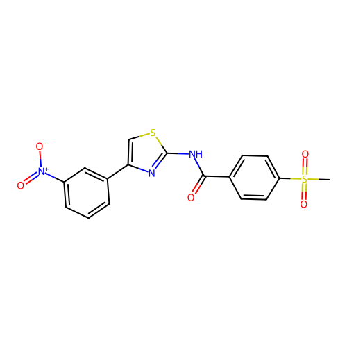 4-(methylsulfonyl)-N-(4-(3-nitrophenyl)thiazol-2-yl)benzamide structure