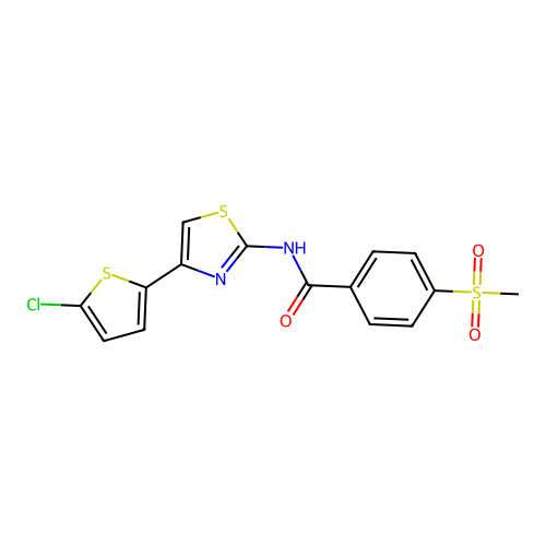 N-(4-(5-chlorothiophen-2-yl)thiazol-2-yl)-4-(methylsulfonyl)benzamide structure