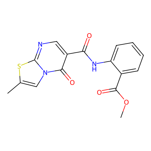 methyl 2-(2-methyl-5-oxo-5H-thiazolo[3,2-a]pyrimidine-6-carboxamido)benzoate structure