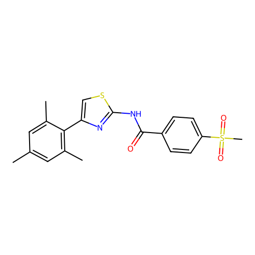 4-methanesulfonyl-N-[4-(2,4,6-trimethylphenyl)-1,3-thiazol-2-yl]benzamide structure