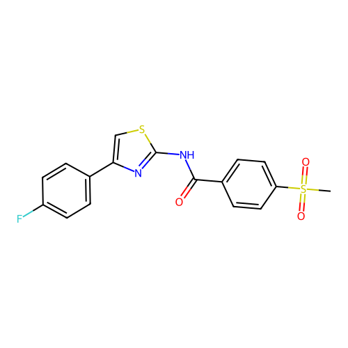 N-(4-(4-fluorophenyl)thiazol-2-yl)-4-(methylsulfonyl)benzamide structure