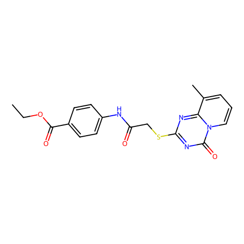 ethyl 4-[[2-(9-methyl-4-oxopyrido[1,2-a][1,3,5]triazin-2-yl)sulfanylacetyl]amino]benzoate structure
