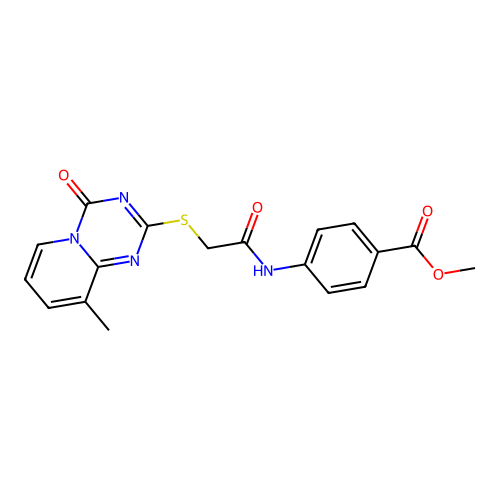methyl 4-(2-((9-methyl-4-oxo-4H-pyrido[1,2-a][1,3,5]triazin-2-yl)thio)acetamido)benzoate structure