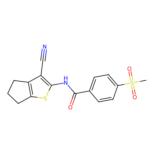 N-(3-cyano-5,6-dihydro-4H-cyclopenta[b]thiophen-2-yl)-4-methylsulfonylbenzamide structure