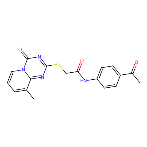 N-(4-acetylphenyl)-2-({9-methyl-4-oxo-4H-pyrido[1,2-a][1,3,5]triazin-2-yl}sulfanyl)acetamide structure