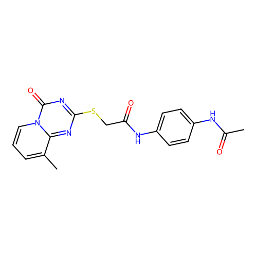 N-(4-acetamidophenyl)-2-({9-methyl-4-oxo-4H-pyrido[1,2-a][1,3,5]triazin-2-yl}sulfanyl)acetamide structure