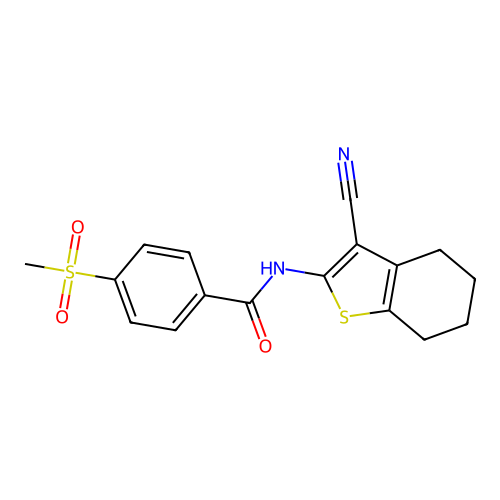 N-(3-cyano-4,5,6,7-tetrahydro-1-benzothiophen-2-yl)-4-methylsulfonylbenzamide structure