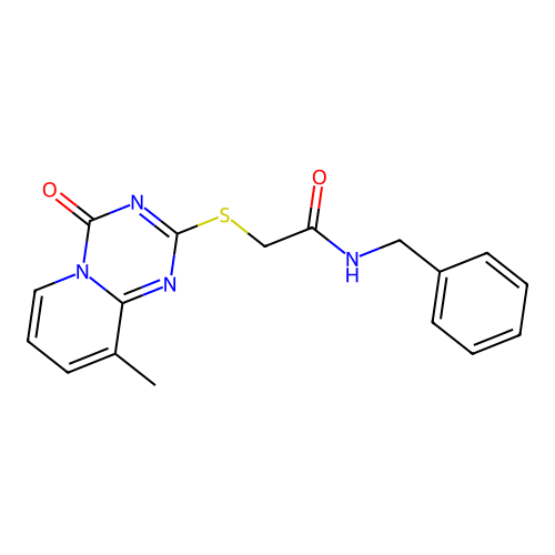 N-benzyl-2-(9-methyl-4-oxopyrido[1,2-a][1,3,5]triazin-2-yl)sulfanylacetamide structure