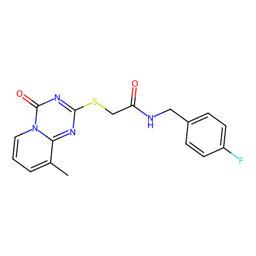N-[(4-fluorophenyl)methyl]-2-({9-methyl-4-oxo-4H-pyrido[1,2-a][1,3,5]triazin-2-yl}sulfanyl)acetamide structure