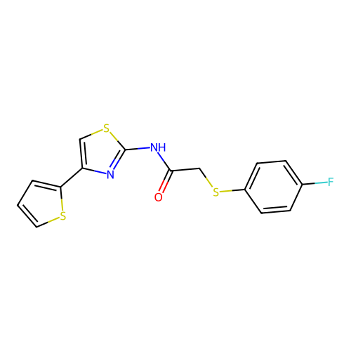 2-((4-fluorophenyl)thio)-N-(4-(thiophen-2-yl)thiazol-2-yl)acetamide structure